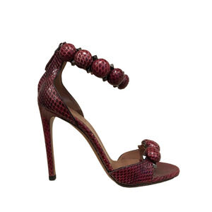 Alaia Bombe 110mm Red Snakeskin Studded Ankle Strap Sandal Heel Pumps Shoe 36.5